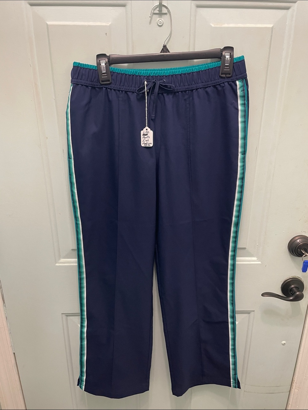 made for life Navy Joggers with Teal Side Stripes
